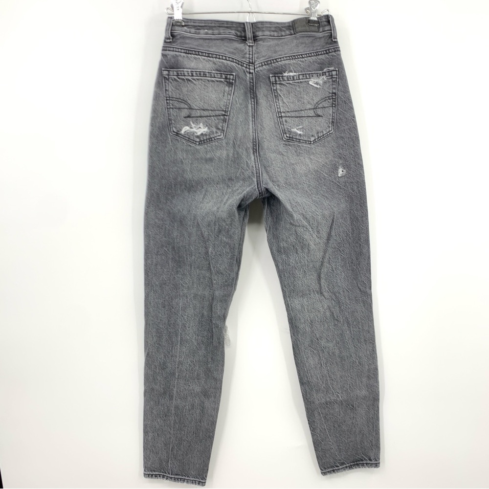American Eagle Women Size 0 Jeans Mom Straight Pants Gray Distressed 100% Cotton - Picture 4 of 9